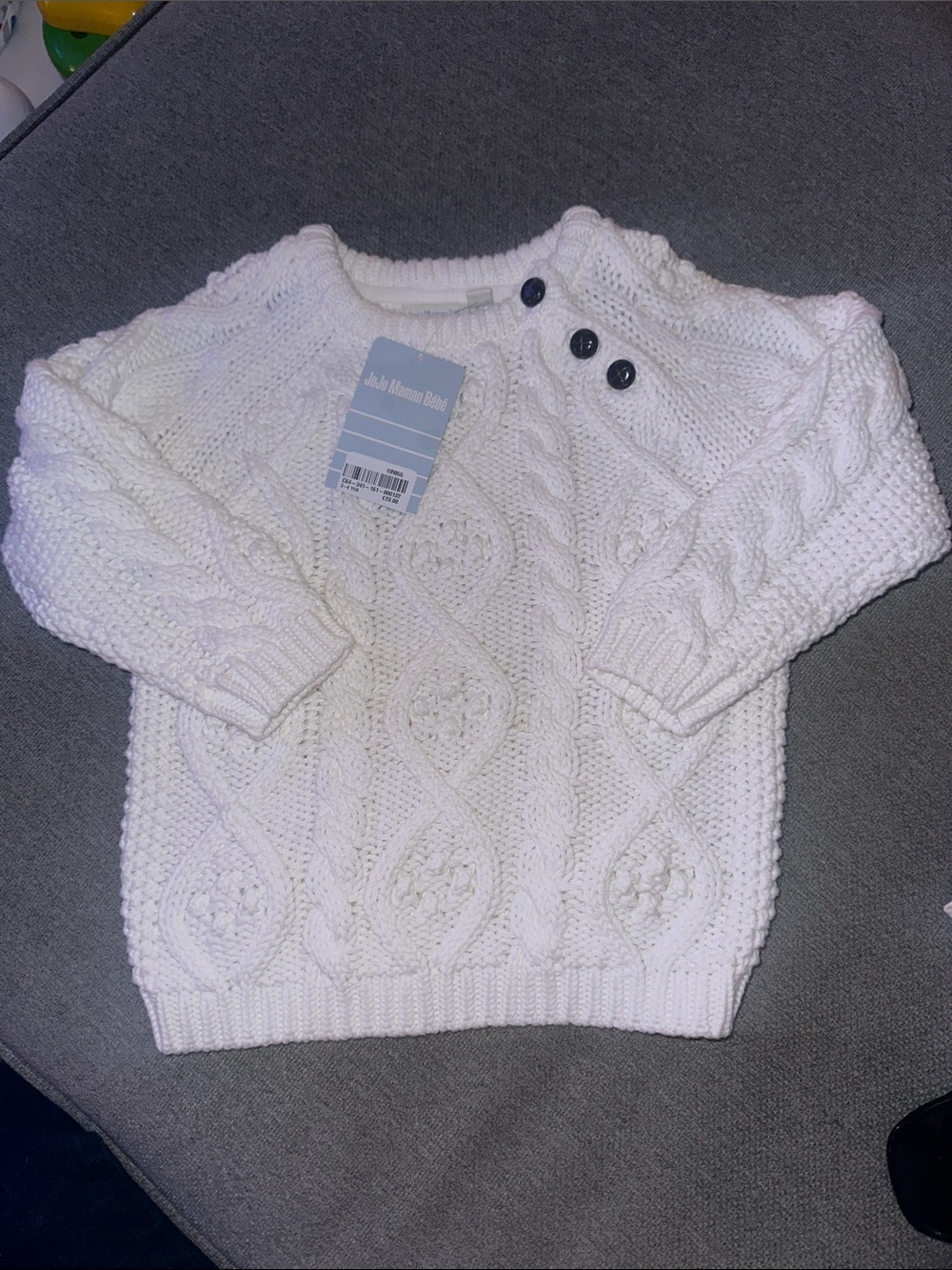 Jojo Maman-Cream Cable Knit Toddler Sweater. Size 3/4T. NWT